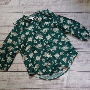 LC Lauren Conrad Green Floral Button Down Shirt